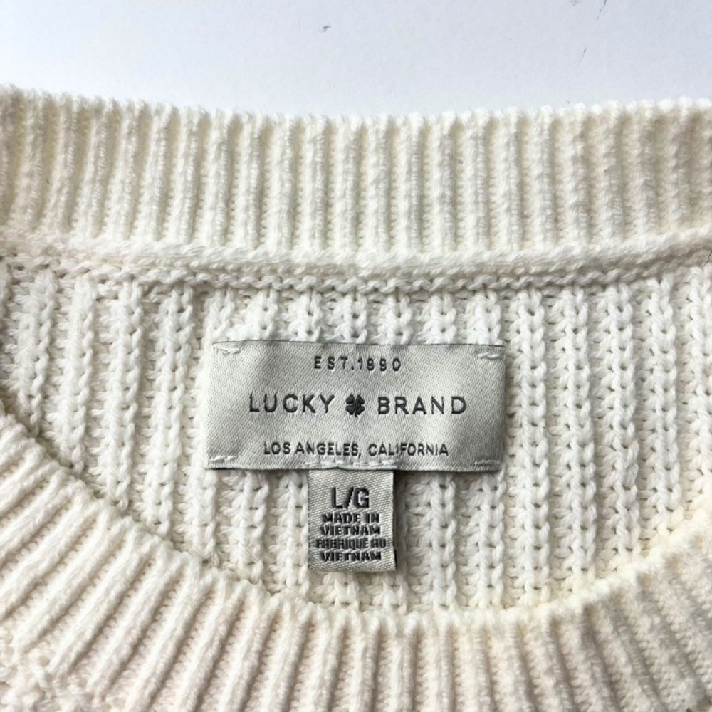 Lucky‎ Brand Valentine Heart Sweater Large White Red Hearts Chunky Knit Pullover - Picture 2 of 8